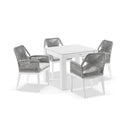 Hugo Outdoor 4 Seater Square Ceramic and Aluminium Dining Table with Hugo Rope Dining Chairs