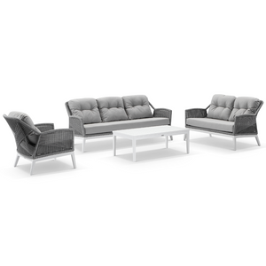 Hugo 3+2+1 Seater Outdoor Aluminium and Rope Lounge Set with Coffee Table