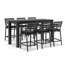 Santorini Outdoor 2m Rectangle Aluminium Table with 6 x Kansas Bar stools