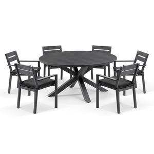 Houston Outdoor 1.5m Round Aluminium Dining Setting with 6 Santorini Chairs