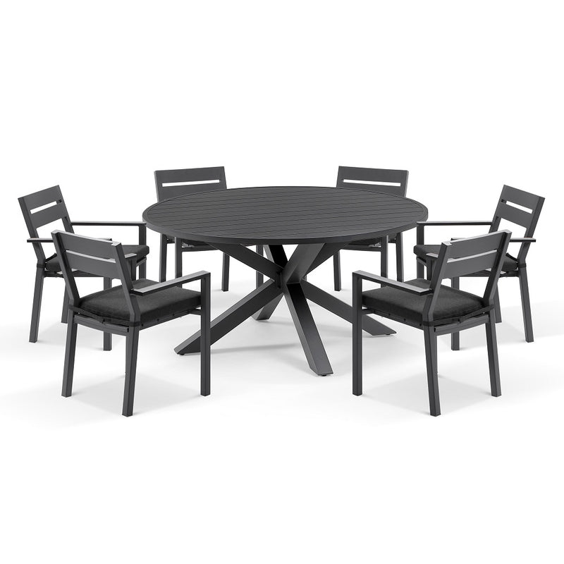 Houston Outdoor 1.5m Round Aluminium Dining Setting with 6 Santorini Chairs