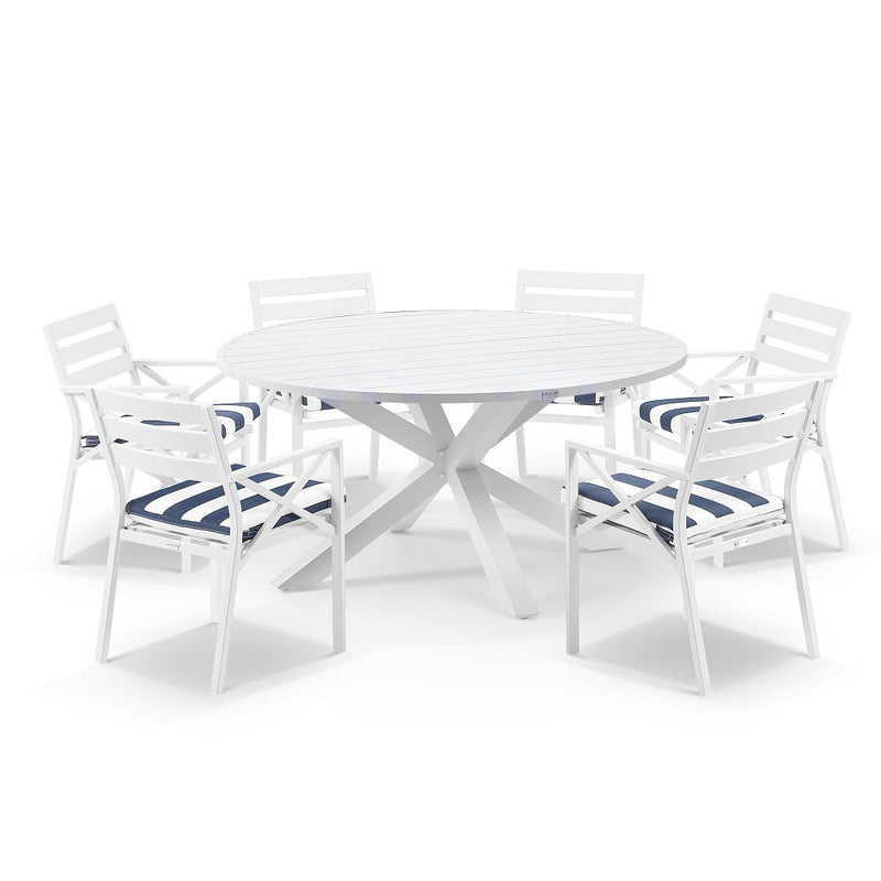 Houston Outdoor 1.5m Round Aluminium Dining Setting with 6 Kansas Chairs