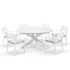 Houston Outdoor 1.5m Round Aluminium Dining Setting with 6 Santorini Chairs