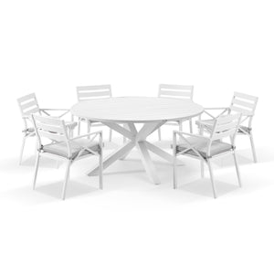 Houston Outdoor 1.5m Round Aluminium Dining Setting with 6 Kansas Chairs