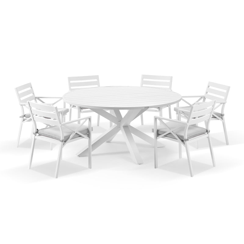 Houston Outdoor 1.5m Round Aluminium Dining Setting with 6 Kansas Chairs