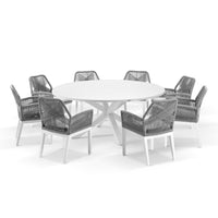 Houston Outdoor 1.8m Round Aluminium Dining Setting with 8 Hugo Chairs