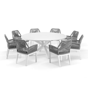 Houston Outdoor 1.8m Round Aluminium Dining Setting with 8 Hugo Chairs