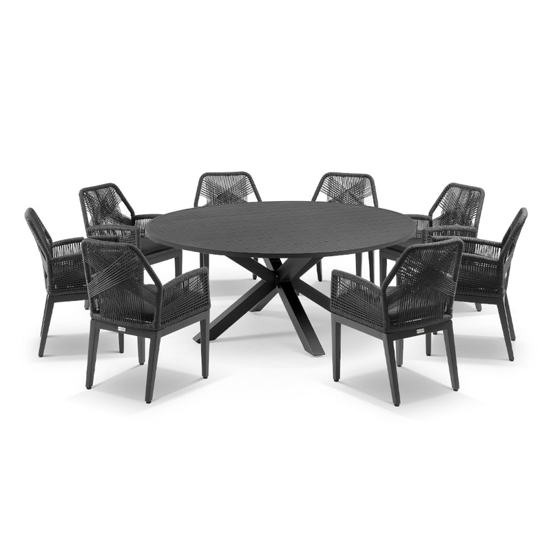 Houston Outdoor 1.8m Round Aluminium Dining Setting with 8 Hugo Chairs