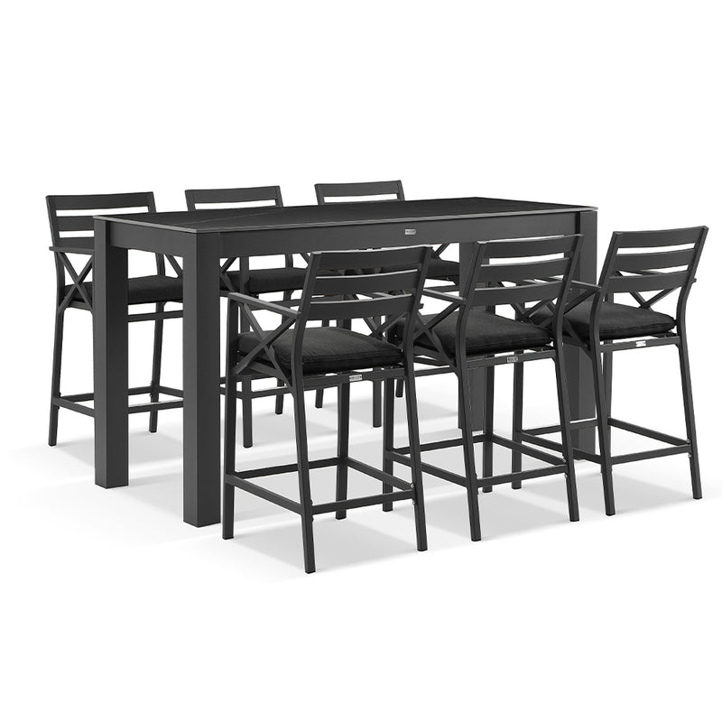 Hugo Outdoor Ceramic 2m Rectangle Aluminium Bar Table with 6 x Kansas Bar Stools