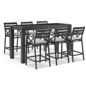 Hugo Outdoor Ceramic 2m Rectangle Aluminium Bar Table with 6 x Kansas Bar Stools