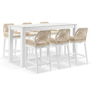 Hugo Outdoor Ceramic 2m Rectangle Aluminium Bar Table with 6 x Hugo Rope Bar Stools
