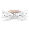Tuscany Round 1.5m Outdoor Aluminium and Teak Dining Table with 6 Santorini Dining Chairs