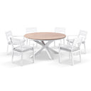 Tuscany Round 1.5m Outdoor Aluminium and Teak Dining Table with 6 Santorini Dining Chairs