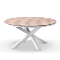 Tuscany Round 1.5m Outdoor Aluminium and Teak Dining Table with 6 Santorini Dining Chairs