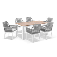 Balmoral 1.8m Outdoor Teak Top Aluminium Table with 6 Hugo Rope Chairs