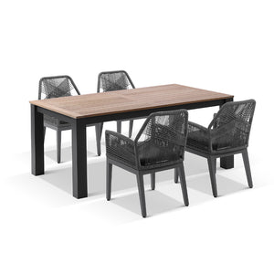 Balmoral 1.8m Outdoor Teak Top Aluminium Table with 6 Hugo Rope Chairs