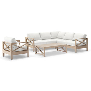 Kansas Package B - Outdoor Aluminium Corner Lounge Set with Coffee Table & Arm Chair in Light Oak Timber Look