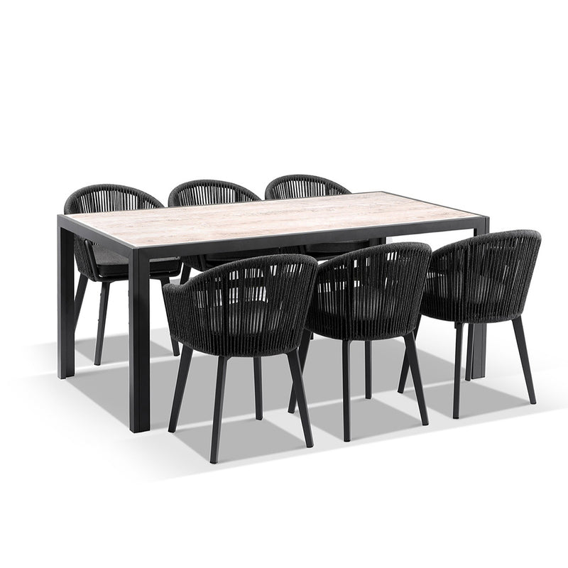 Alpine Outdoor 6 Seater Rope and Aluminium Dining Table and Chairs Setting