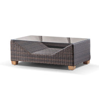 Anantara Outdoor Wicker Glass Top Coffee Table With Teak Feet