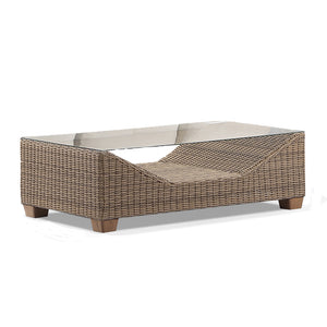 Anantara Outdoor Wicker Glass Top Coffee Table With Teak Feet