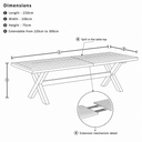 Austin Outdoor 2.2m - 3m Extension Aluminium Dining Table