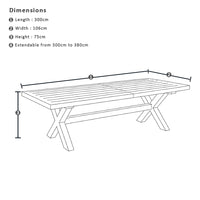 Austin Outdoor 3m-3.8m Extension Dining Table with Light Oak Aluminium Top