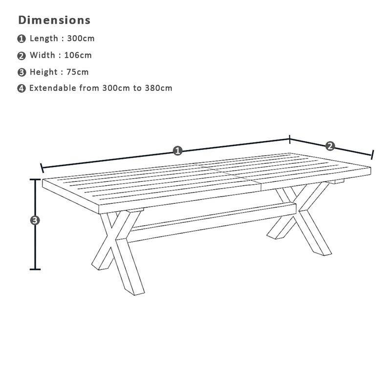 Austin Outdoor 3m-3.8m Extension Dining Table with Light Oak Aluminium Top