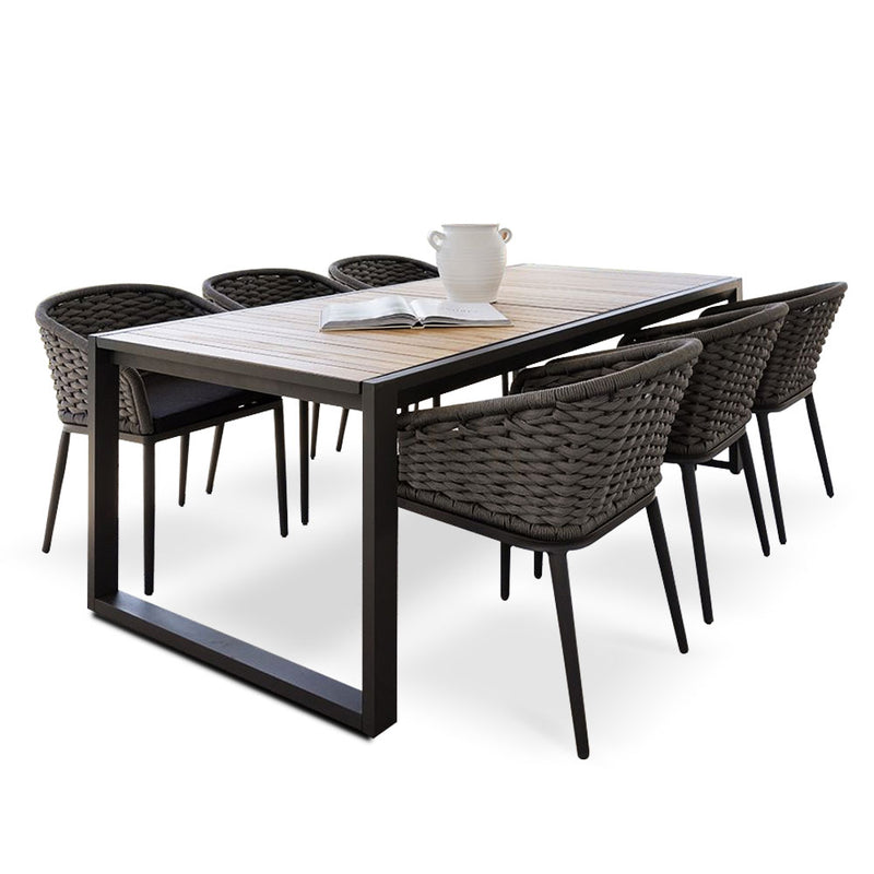 Bora Extension Outdoor Dining Set with 6 x Rozelle Rope Chairs
