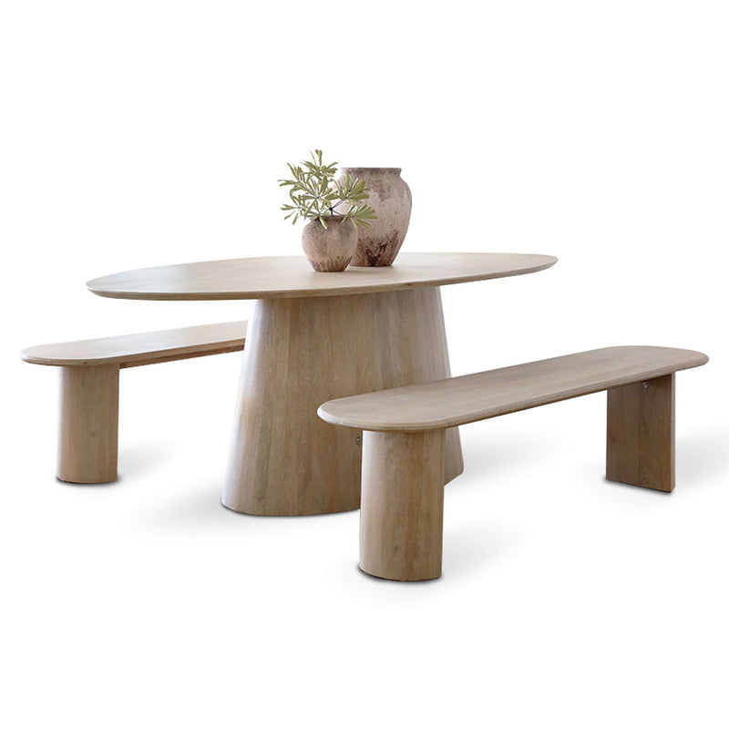Ballina 2.2m Oval Table with 2 x Kirribilli Benches Indoor Dining Setting