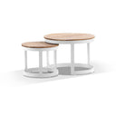 Balmoral Round Industrial Aluminium Teak Top Coffee Table Set