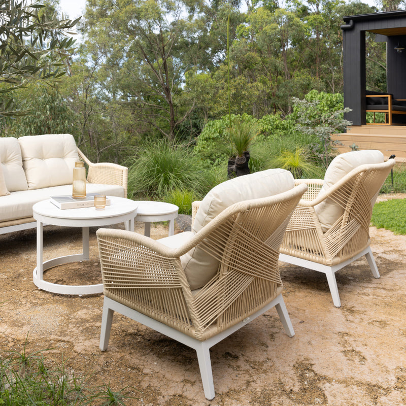 Hugo 3+1+1 Seater Outdoor Aluminium and Rope Lounge Set with Round Coffee Table Set