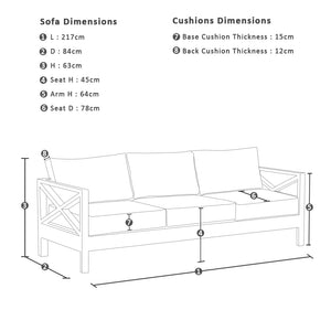Bronte 3 Seater Outdoor Teak Look Aluminium Lounge with Sunbrella Cushions
