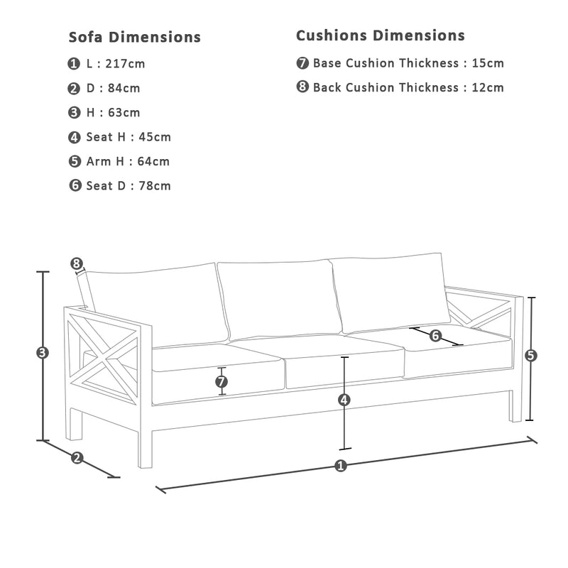 Bronte 3 Seater Outdoor Teak Look Aluminium Lounge with Sunbrella Cushions