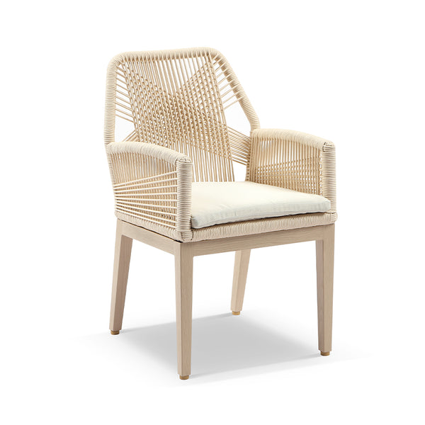 Hugo Outdoor Aluminium and Rope Dining Chair in Light Oak Timber Look