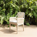 Houston Outdoor 1.5m Round Dining Table with 6 Hugo Chairs in Light Oak Timber Look Aluminium