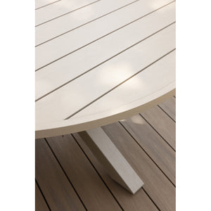 Houston Outdoor 1.8m Round Dining Table with 8 Hugo Chairs in Light Oak Timber Look Aluminium