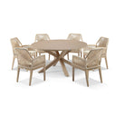 Houston Outdoor 1.5m Round Dining Table with 6 Hugo Chairs in Light Oak Timber Look Aluminium