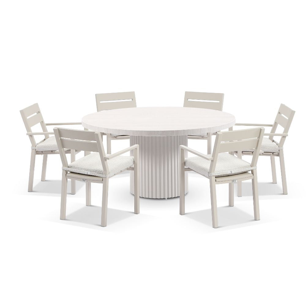 Curl Curl Outdoor 1.5m Round Ceramic and Aluminium Dining Table with 6 ...