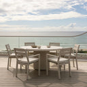 Curl Curl Outdoor 1.5m Round Ceramic and Aluminium Dining Table with 6 x Santorini Chairs