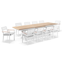 Austin Outdoor 3m - 3.8m Extension Teak Timber and Aluminium Table with 12 Capri Dining Chairs