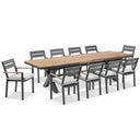 Austin Outdoor 3m - 3.8m Extension Teak Timber and Aluminium Table with 12 Capri Dining Chairs
