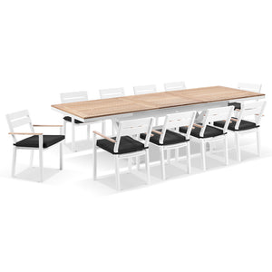 Austin Outdoor 2.2m - 3m Extension Teak Timber and Aluminium Table with 10 Capri Dining Chairs