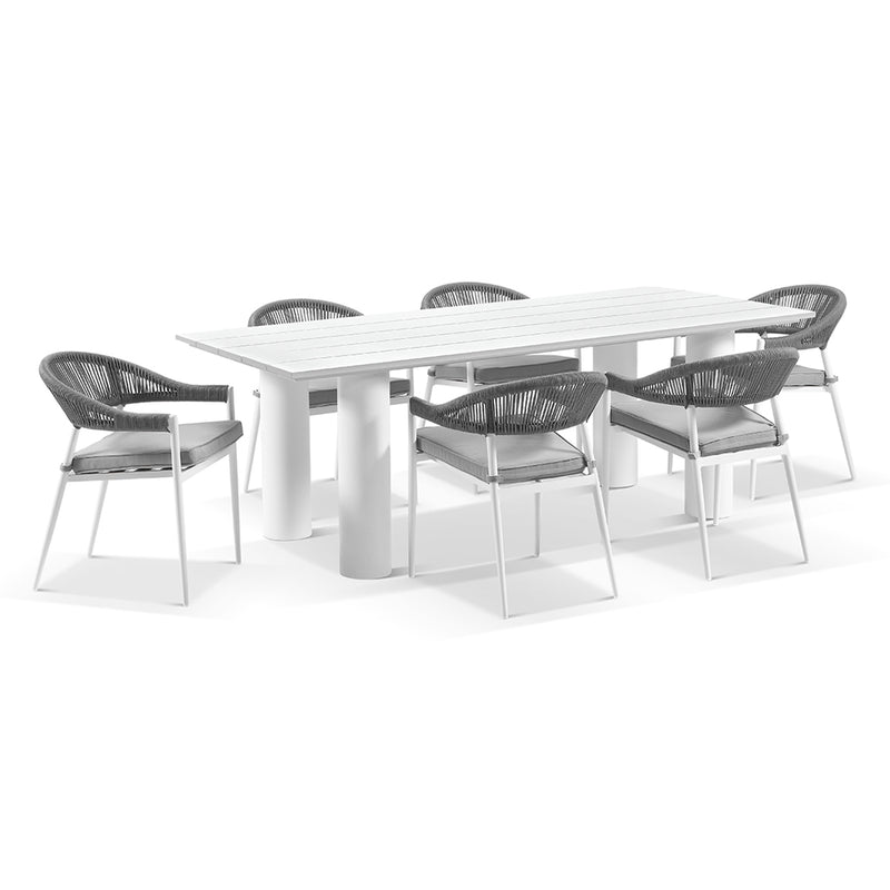 Florida 2.2m Outdoor Aluminium Dining Table with 6 x Finley Rope Chairs