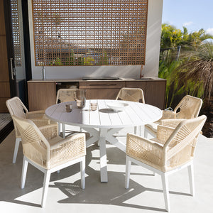 Houston Outdoor 1.5m Round Aluminium Dining Setting with 6 Hugo Chairs