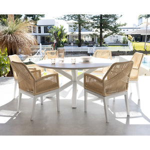 Houston Outdoor 1.5m Round Aluminium Dining Setting with 6 Hugo Chairs