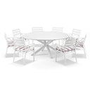 Houston Outdoor 1.8m Round Aluminium Dining Setting with 8 Kansas Chairs in Sunbrella