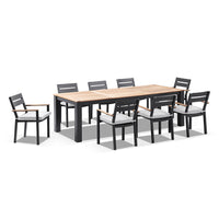 Balmoral 2.5m Teak Top Aluminium Table with 8 Capri Dining Chairs