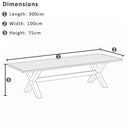 Kansas 3m Outdoor Teak Timber and Aluminium Dining Table with 10 Chairs with Sunbrella cushions