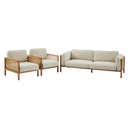 Killara Indoor Cream Bouclé Couch Fabric and Timber 3+1+1 Rattan Lounge Sofa Setting