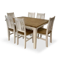 Leura Belle Rustic 6 Seater Rectangle Dining Table and Chairs Setting